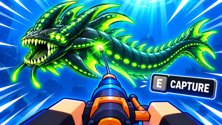 Player harpooning a two-headed shark sea monster with red tentacles in Harpoon a Fish